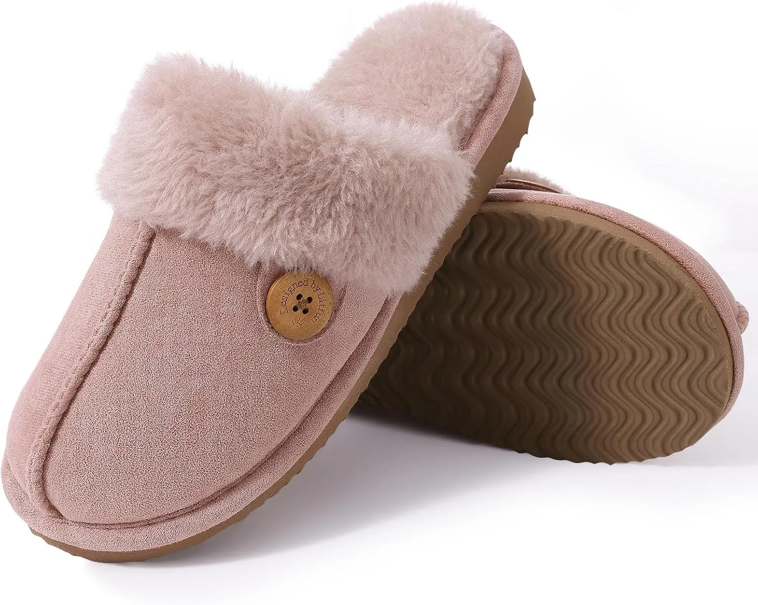 Litfun Fuzzy Slippers for Women with Memory Foam Winter Fluffy House Shoes Indoor Outdoor
