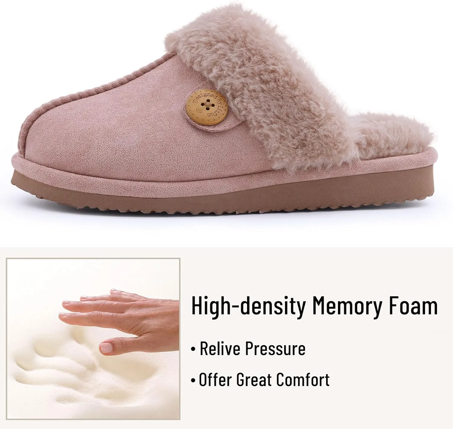 Litfun Fuzzy Slippers for Women with Memory Foam Winter Fluffy House Shoes Indoor Outdoor