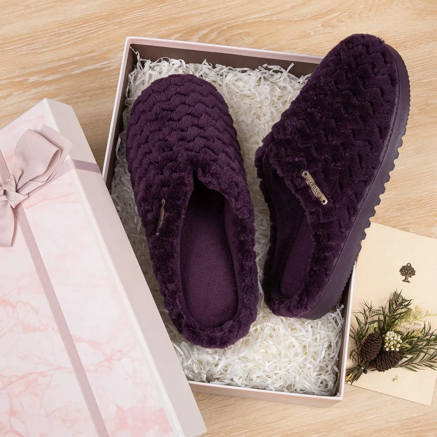 LongBay Women's Slip-On House Slippers Comfy Memory Foam Bedroom Shoes