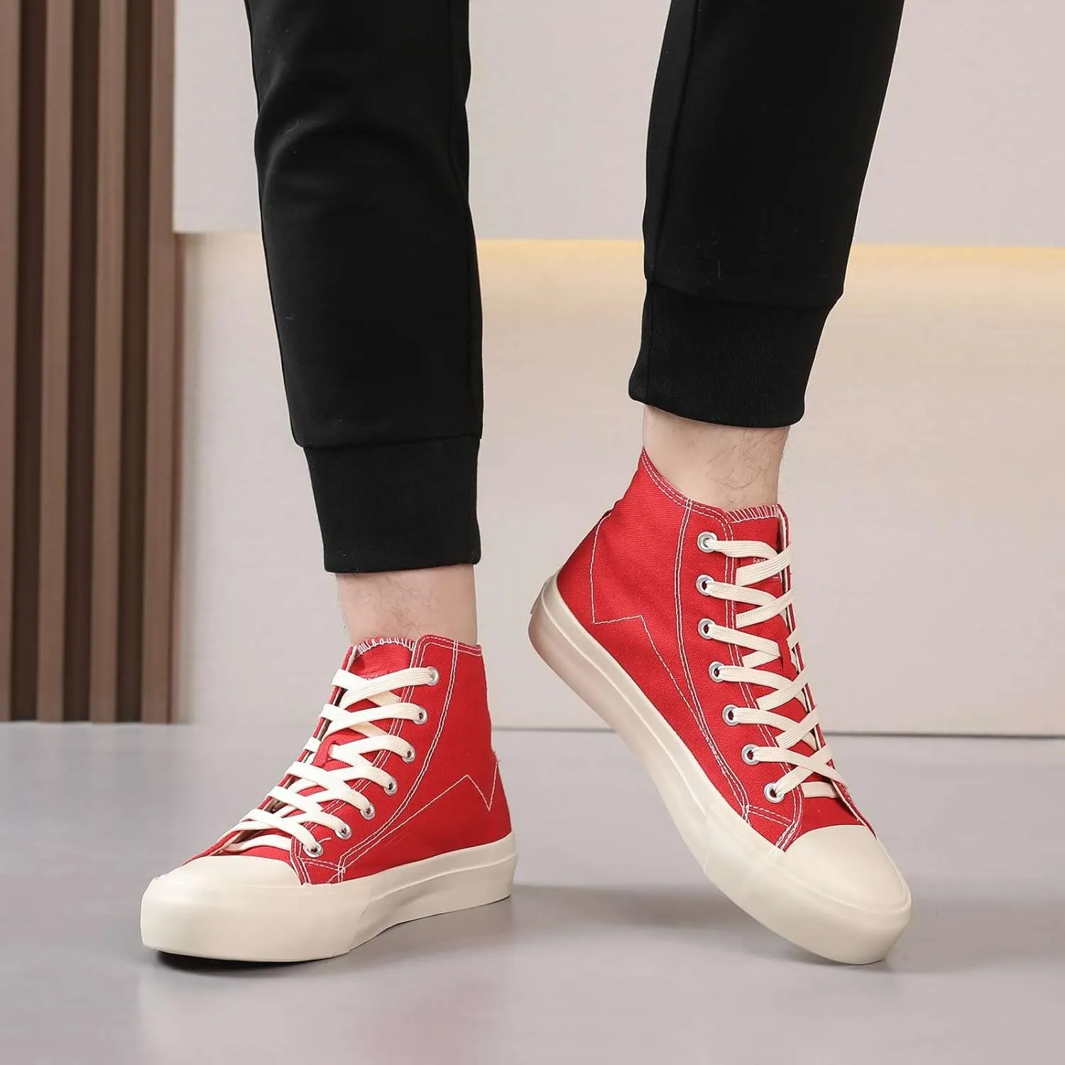 MAUGELY Men's High Top Canvas Fashion Sneakers Skateboard Walking Shoes Flats