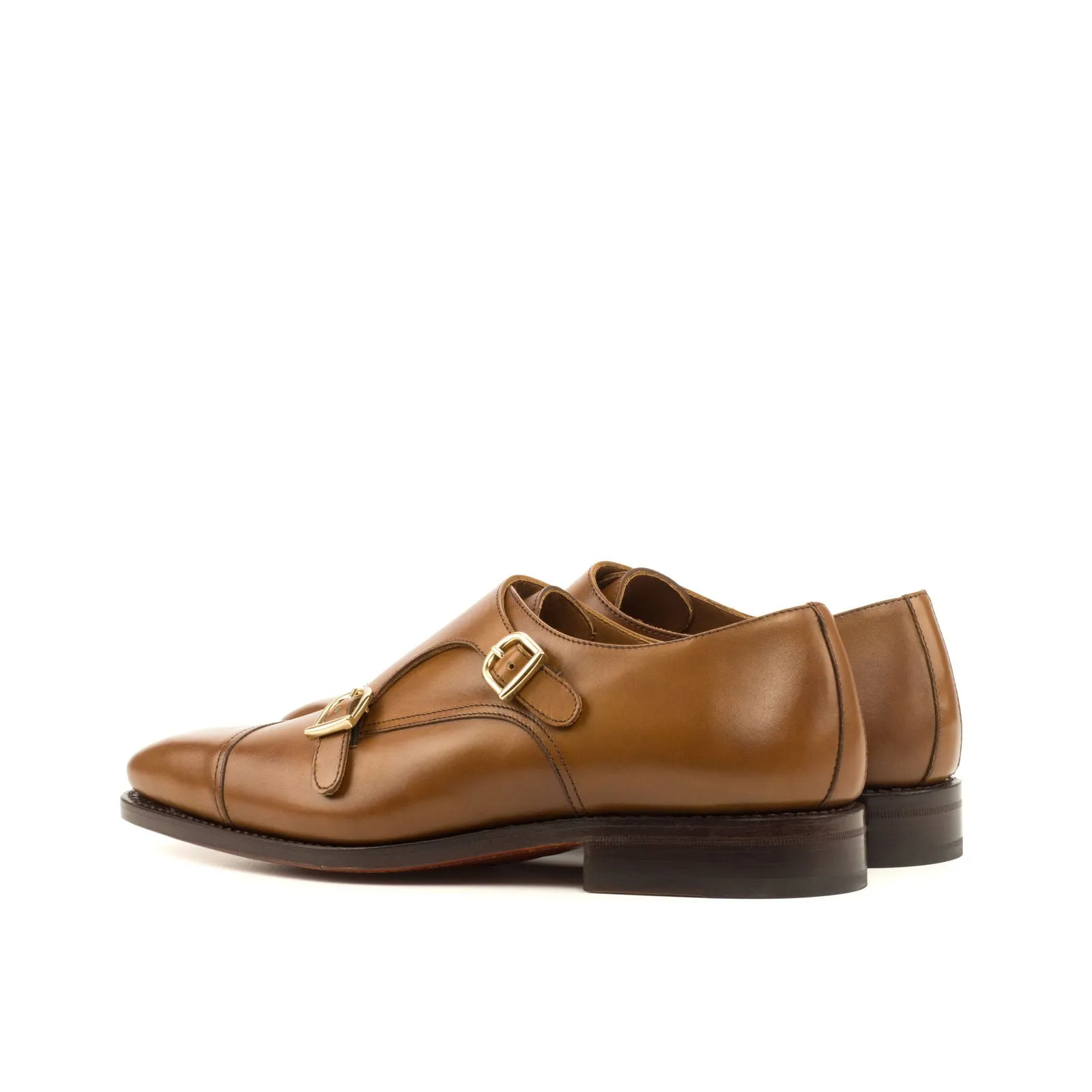 Men's Double Monk Leather Shoes Goodyear Welt Wide Plus Size Brown 3734