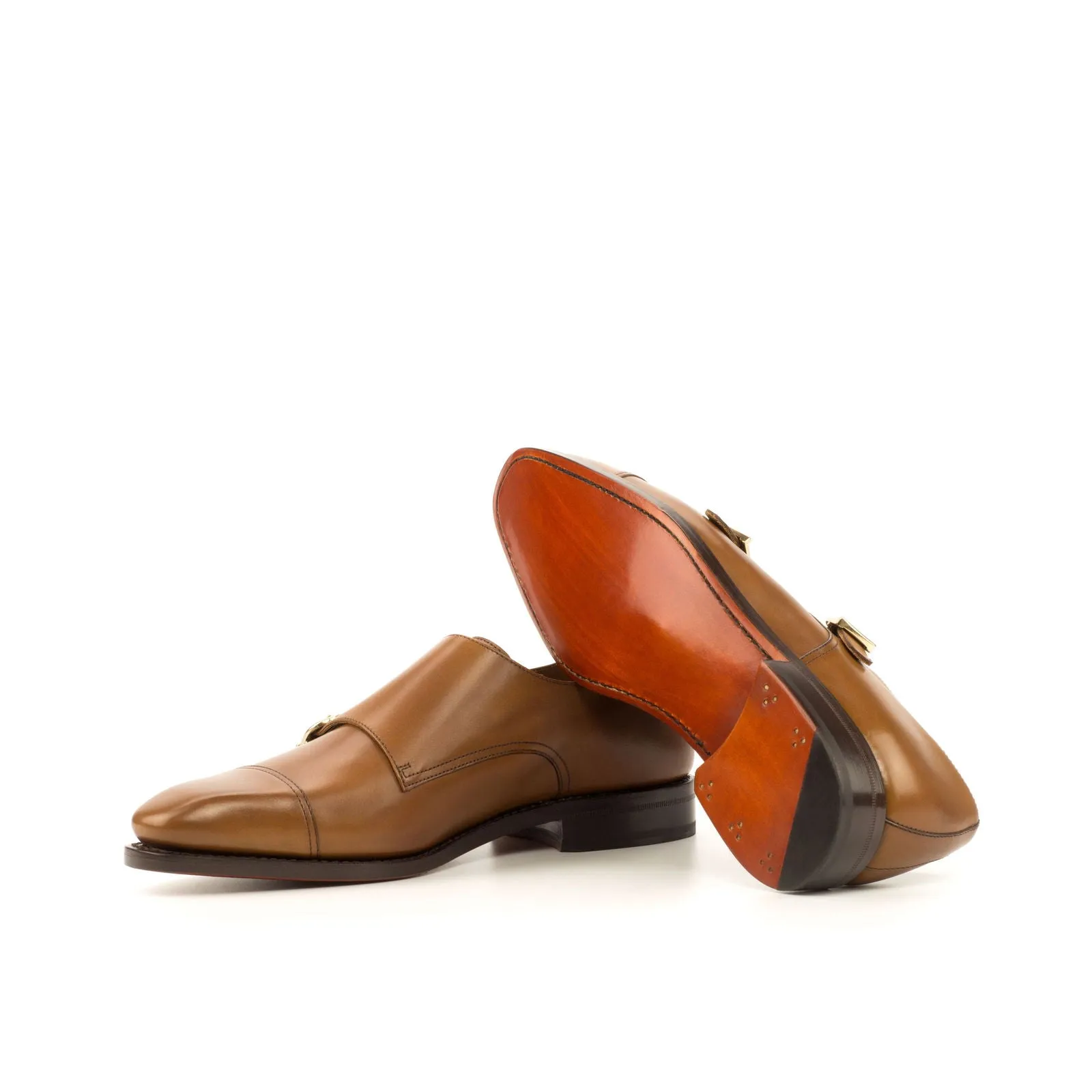 Men's Double Monk Leather Shoes Goodyear Welt Wide Plus Size Brown 3734