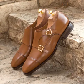 Men's Double Monk Leather Shoes Goodyear Welt Wide Plus Size Brown 3734