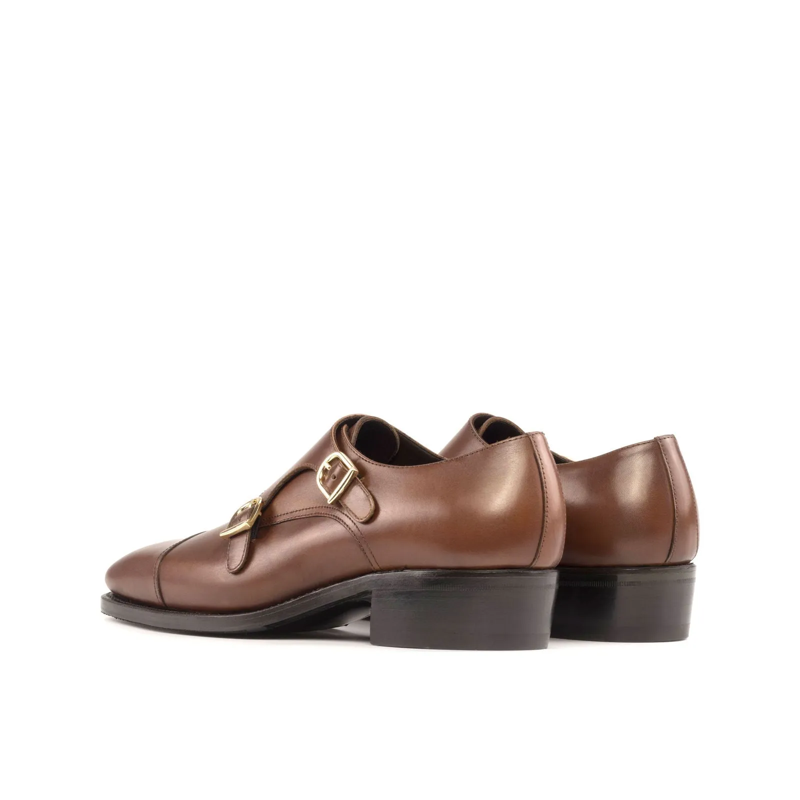 Men's Double Monk Leather Shoes Goodyear Welt Wide Plus Size Brown 5328