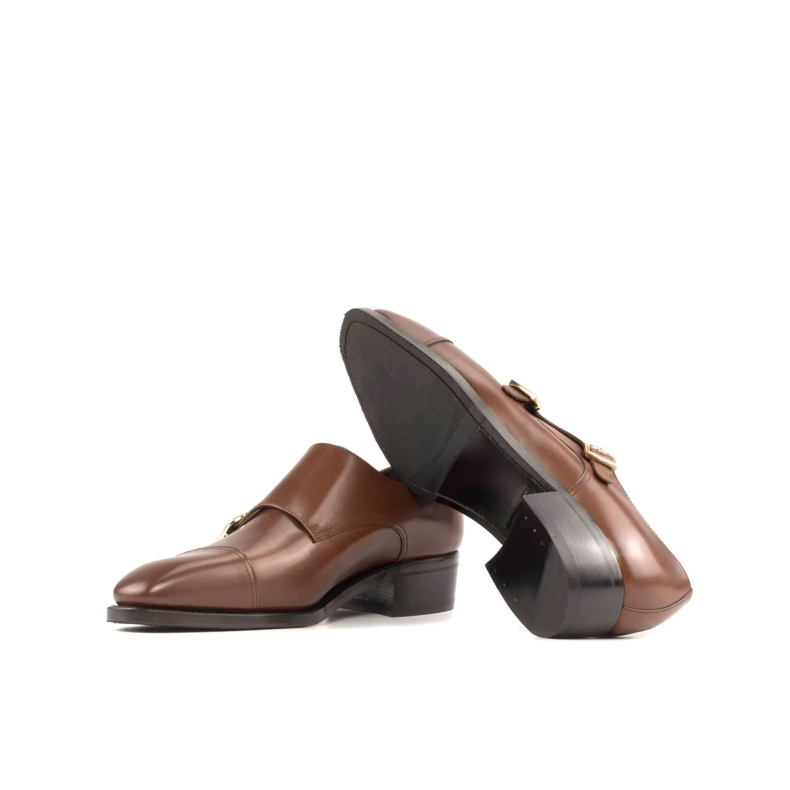 Men's Double Monk Leather Shoes Goodyear Welt Wide Plus Size Brown 5328