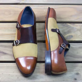 Men's Double Monk Leather Shoes Wide Plus Size Brown Dark Brown 2261