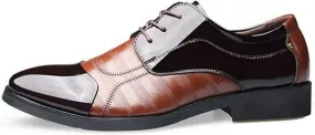 Men's Dress Shoes Faux Patent Leather Oxford Dress Shoes Fashion Printed Lace-Up Pointed-Toe Oxfords Shoes Faux Patent Leather Tuxedo New