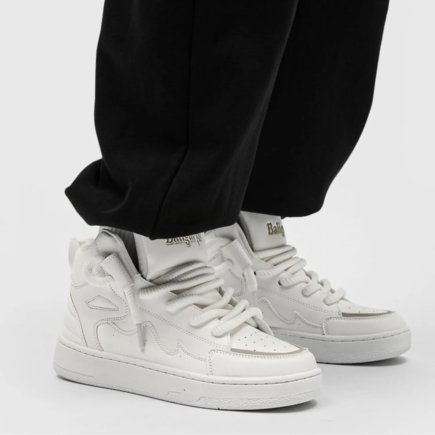 Men's Fashion Leather Lace Up High Top Sneakers Casual Comfortable Platform Skate Tennis Walking Driving Shoes