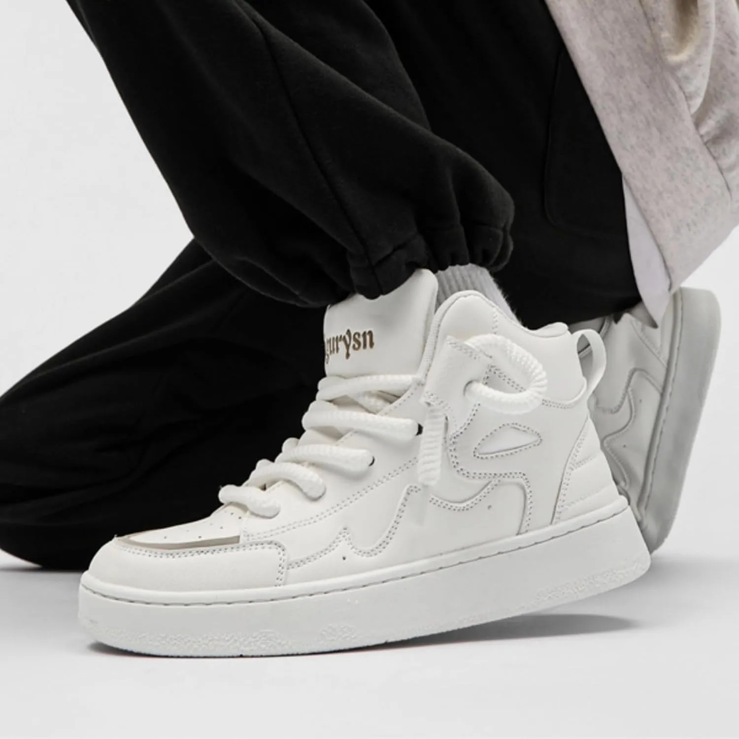 Men's Fashion Leather Lace Up High Top Sneakers Casual Comfortable Platform Skate Tennis Walking Driving Shoes