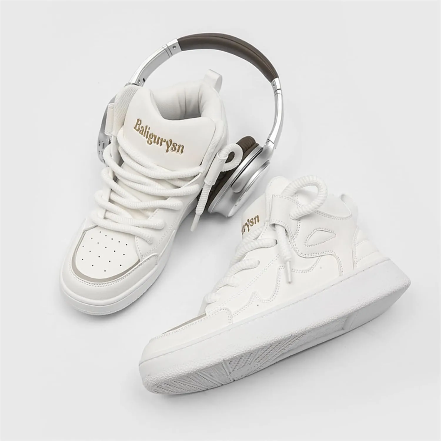 Men's Fashion Leather Lace Up High Top Sneakers Casual Comfortable Platform Skate Tennis Walking Driving Shoes