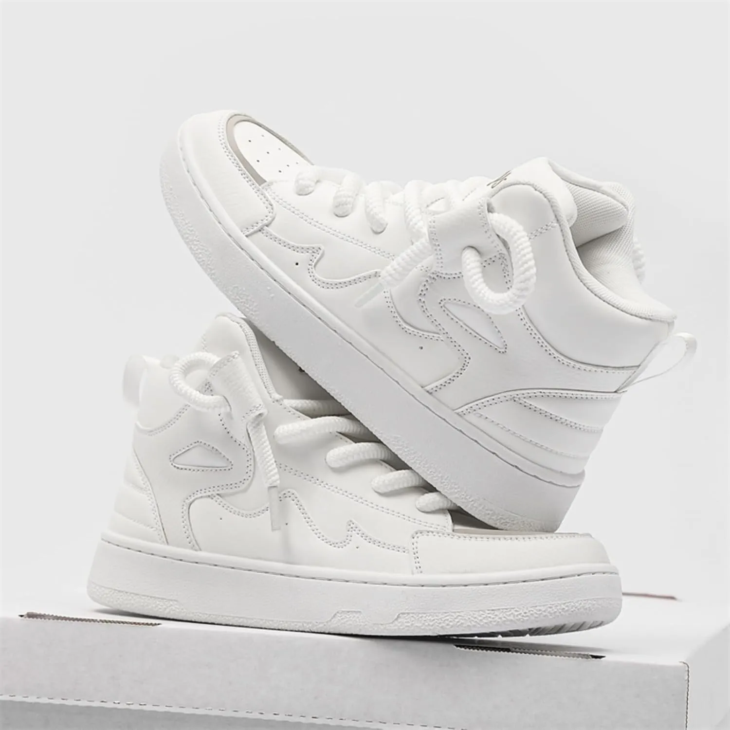Men's Fashion Leather Lace Up High Top Sneakers Casual Comfortable Platform Skate Tennis Walking Driving Shoes