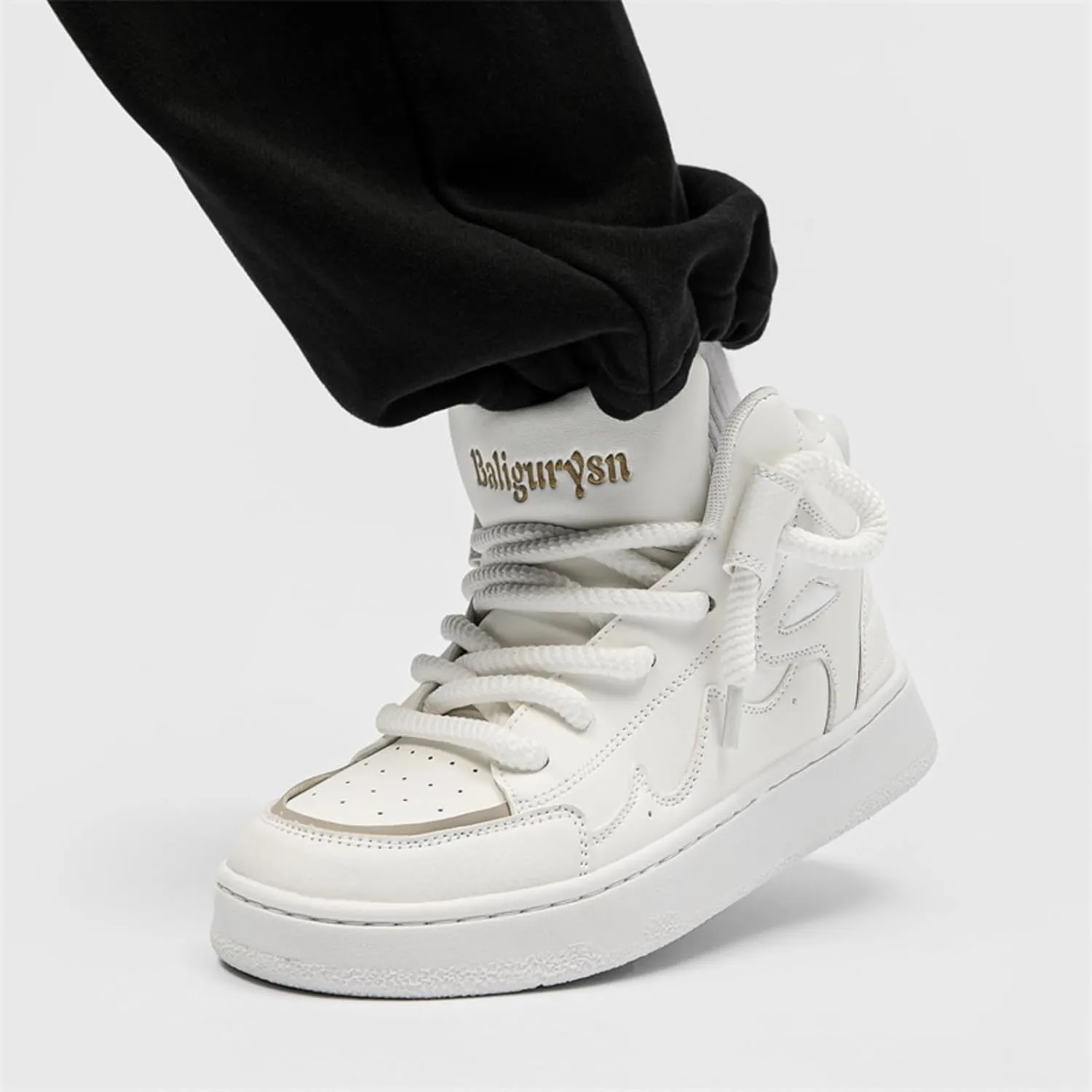 Men's Fashion Leather Lace Up High Top Sneakers Casual Comfortable Platform Skate Tennis Walking Driving Shoes