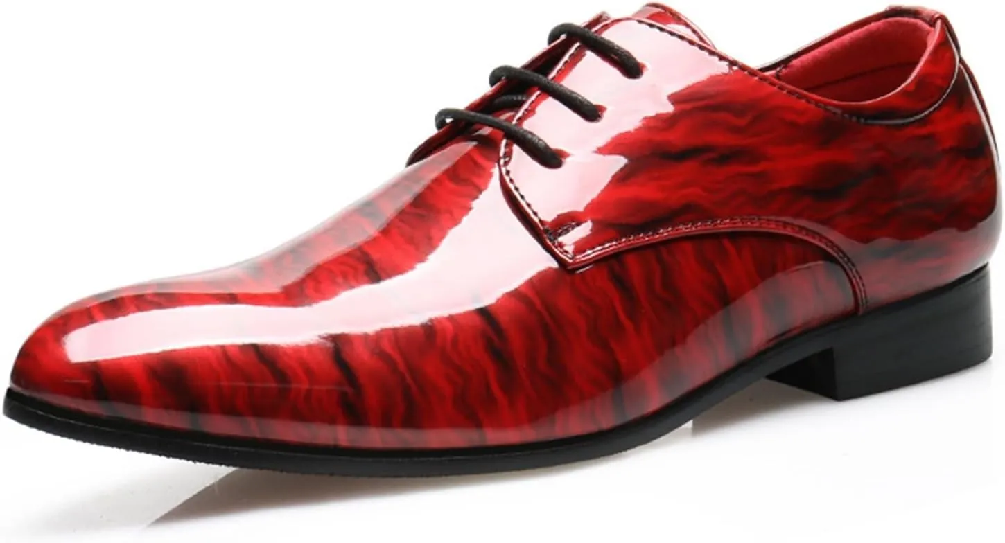 Mens Fashion Patent Leather Oxfords Shoes Comfortable Cap Toe Business Casual Lace Up Derby Shoes Formal Leather Dress Shoes for Wedding Work Office