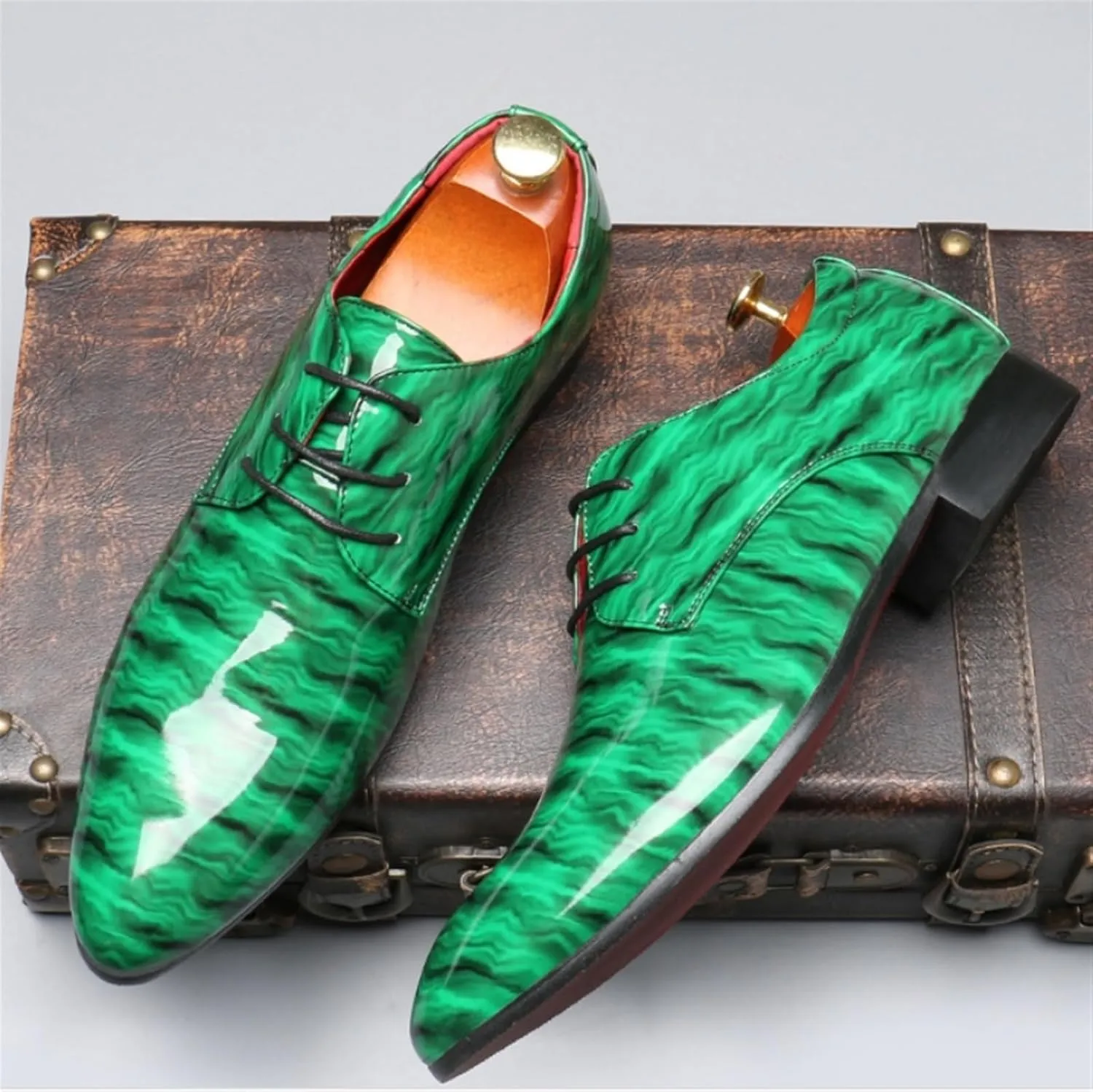 Mens Fashion Patent Leather Oxfords Shoes Comfortable Cap Toe Business Casual Lace Up Derby Shoes Formal Leather Dress Shoes for Wedding Work Office