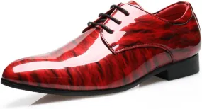Mens Fashion Patent Leather Oxfords Shoes Comfortable Cap Toe Business Casual Lace Up Derby Shoes Formal Leather Dress Shoes for Wedding Work Office