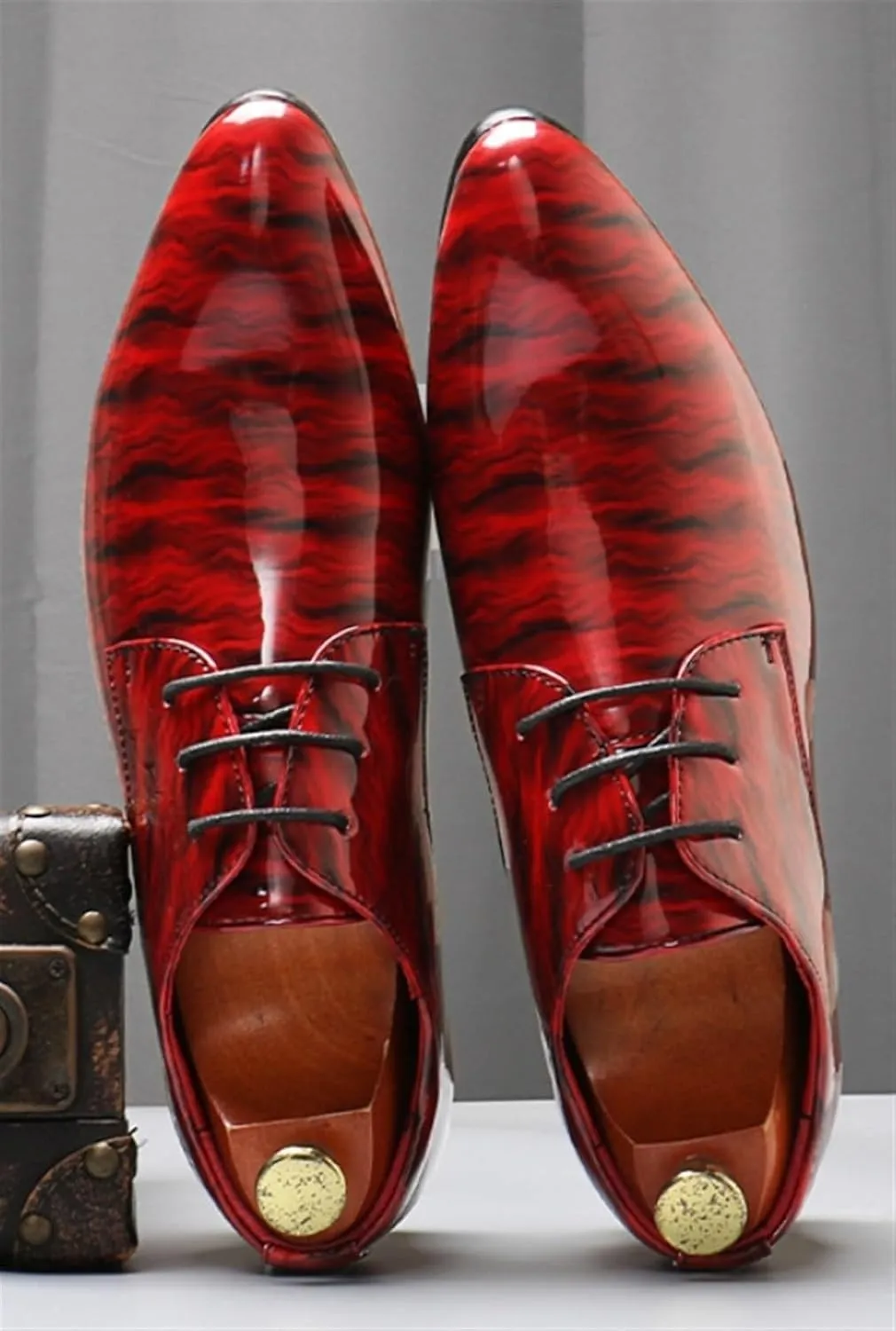 Mens Fashion Patent Leather Oxfords Shoes Comfortable Cap Toe Business Casual Lace Up Derby Shoes Formal Leather Dress Shoes for Wedding Work Office