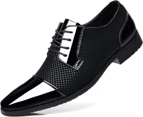 Men's Modern Cap Toe Patent Leather Tuxedo Dress Shoes Formal Business Lace up Oxfords Wedding Prom