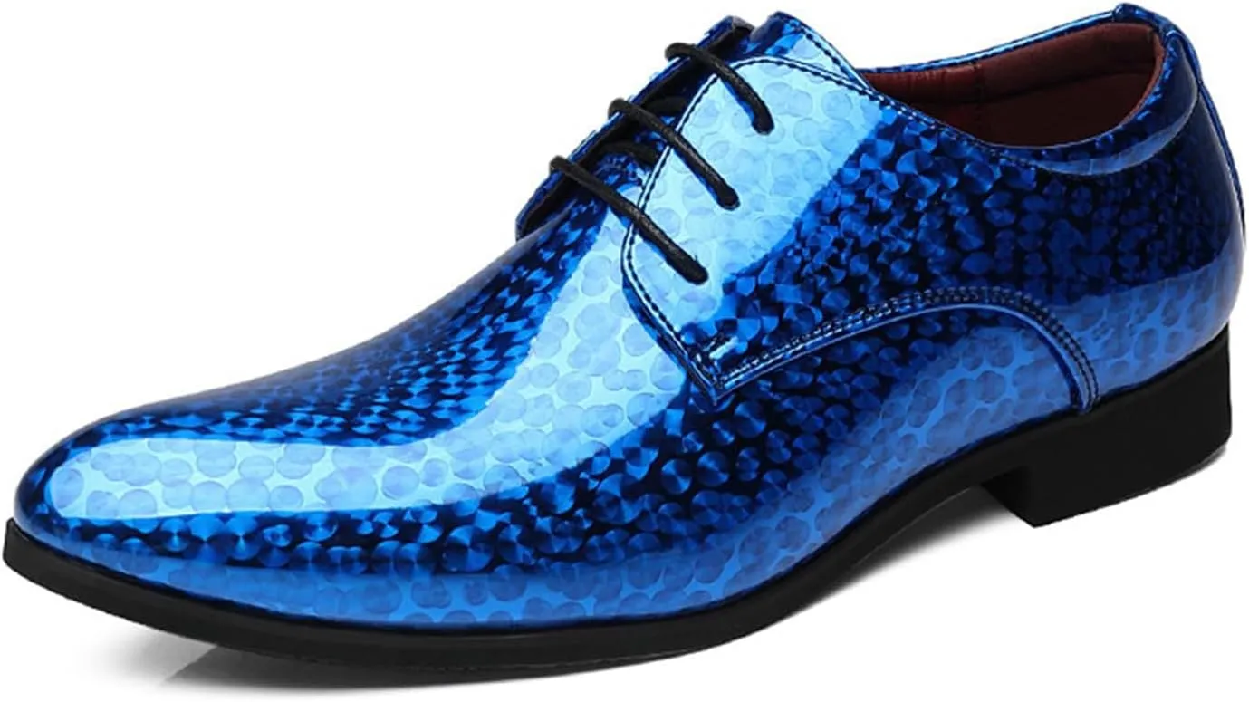 Mens Oxfords Leather Dress Shoes Men's Polishing Patent Leather Chunky Platform Low Heels Comfortable Anti-Slip Pointed Toe Causal Shoes