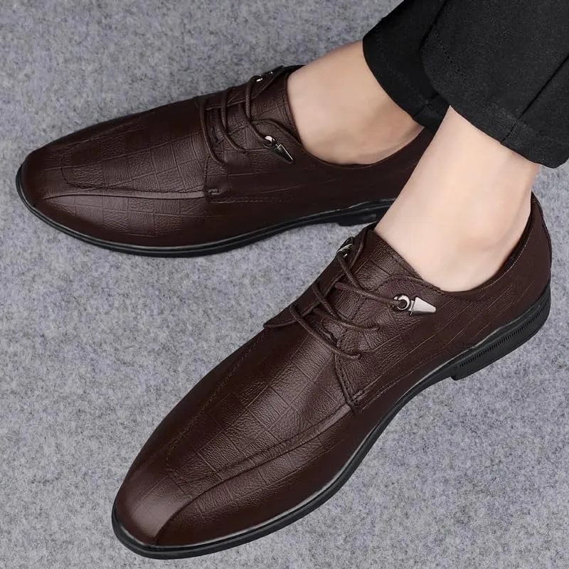Men's Patent Leather Dress Shoes Fashion Pointed Toe Lace Up Business Tuxedo Oxfords Shoes