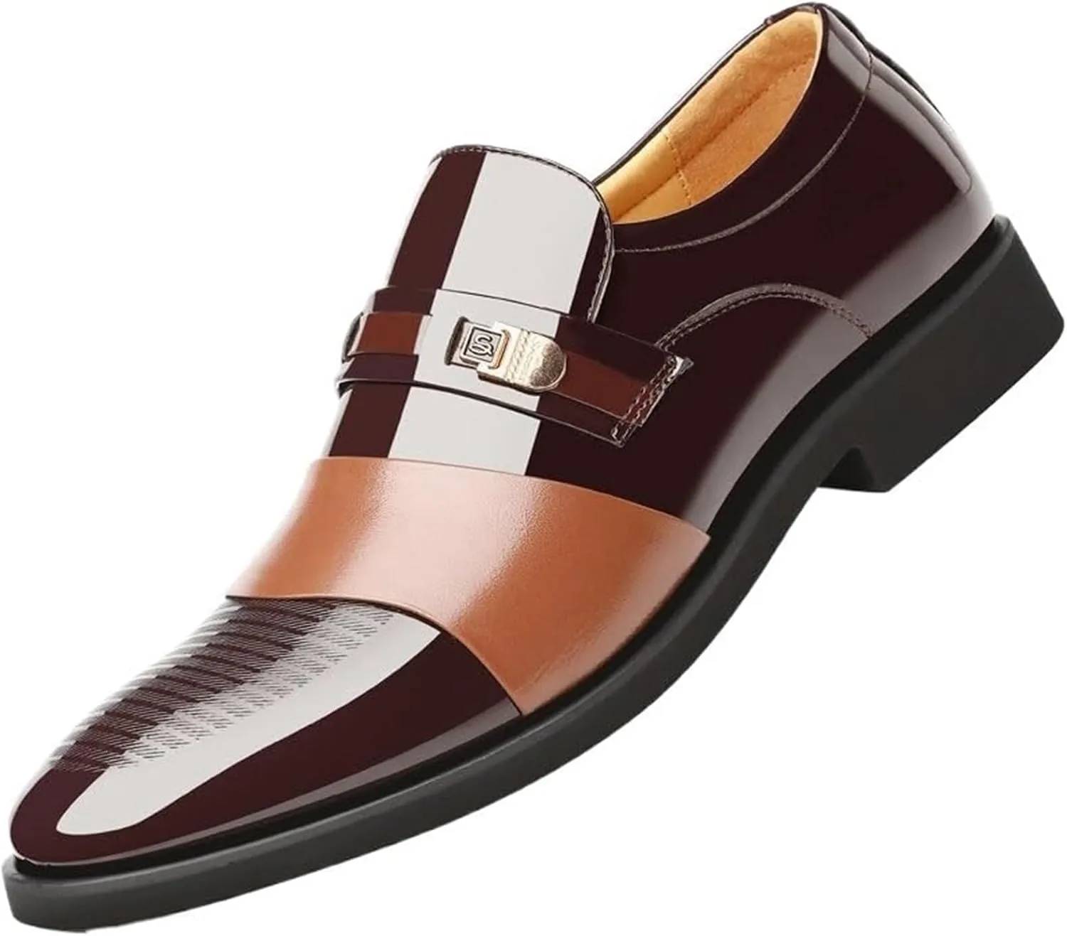 Men's Patent Leather Lace Up Chunky Shoes Comfort Dress Sneakers Men Fashion Business Casual Oxford Shoes Breathable Casual Tuxedo Leather Shoes