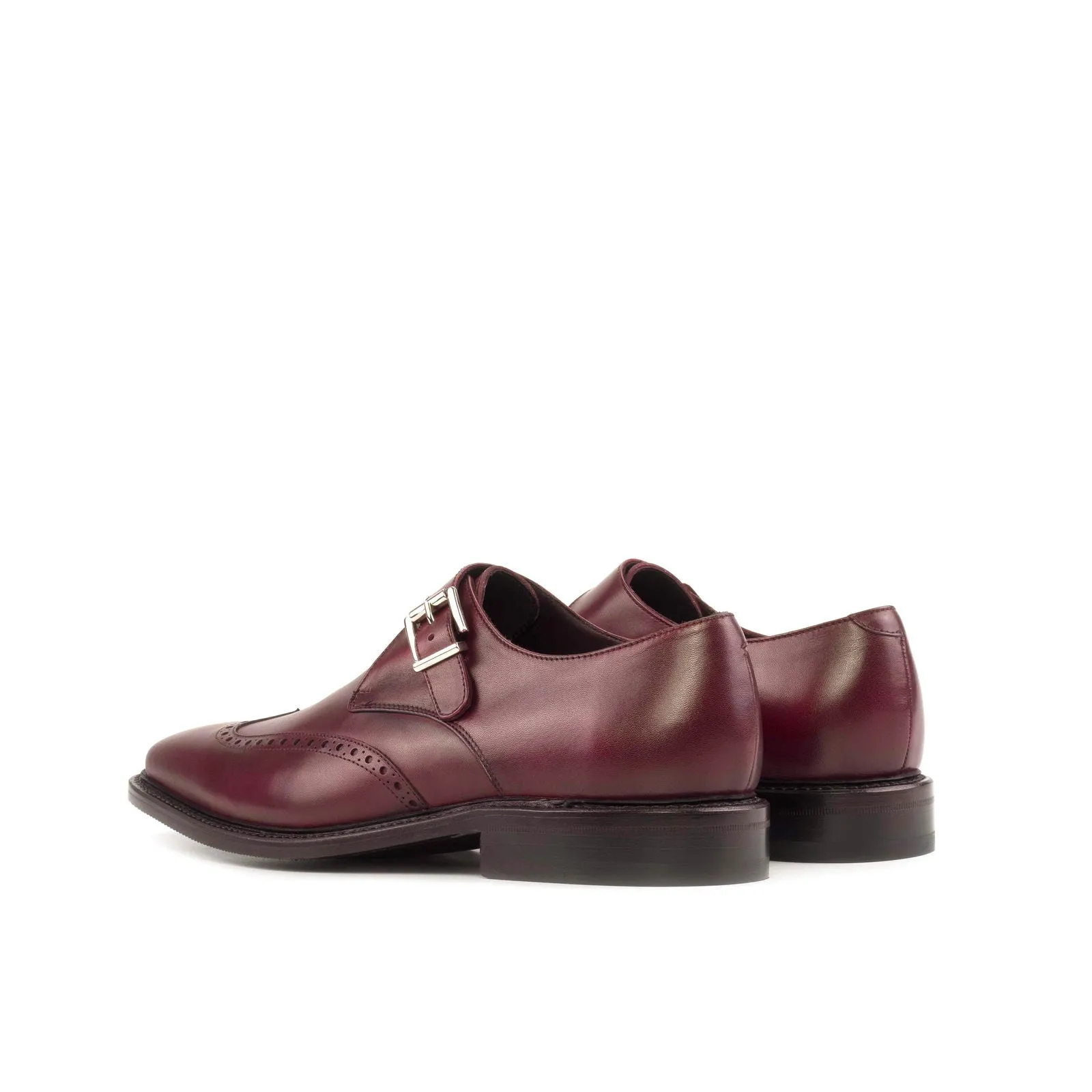 Men's Single Monk Leather Shoes Goodyear Welt Wide Plus Size Burgundy 5591