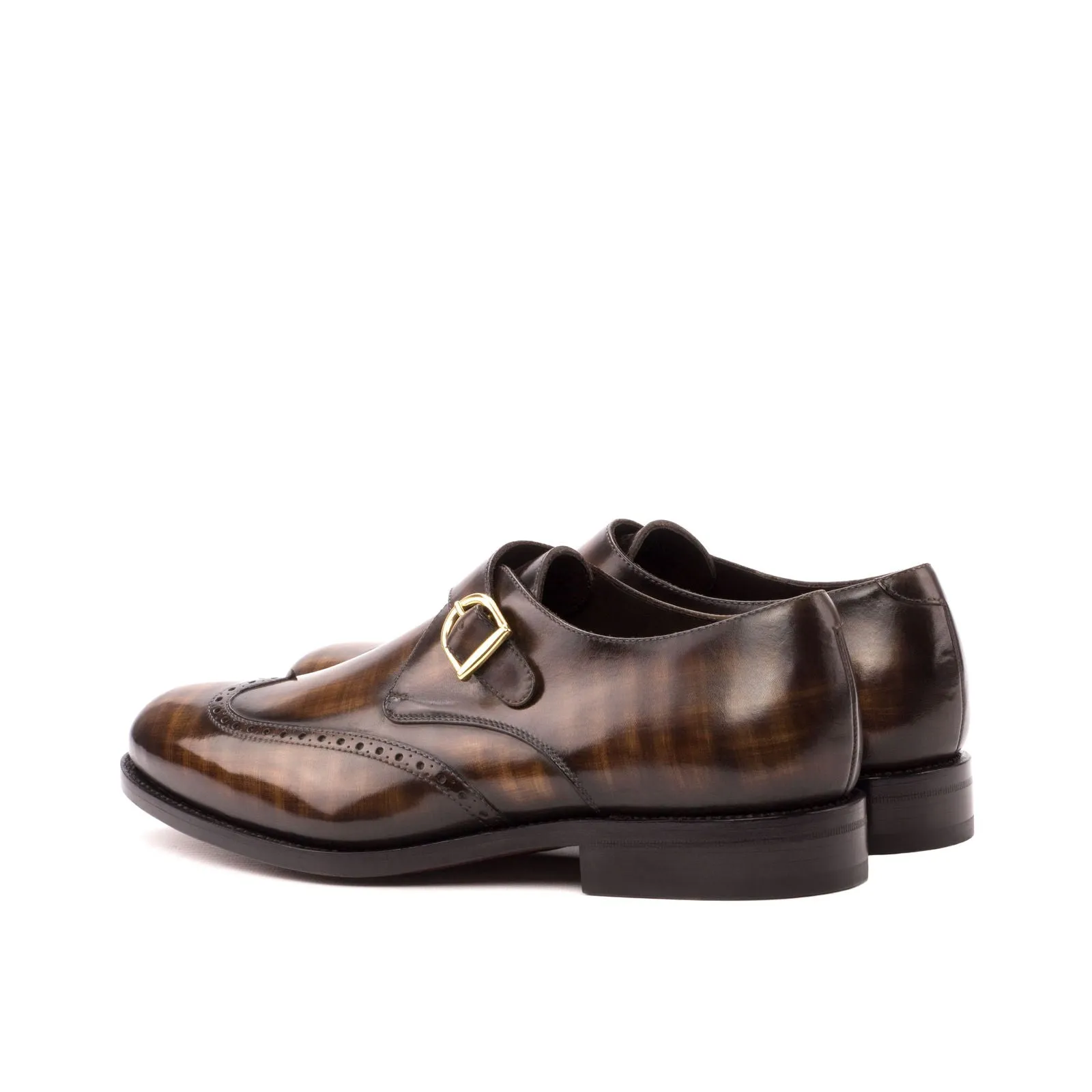Men's Single Monk Shoes Patina Leather Goodyear Welt Wide Plus Size Brown 3527