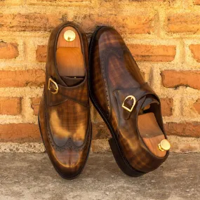 Men's Single Monk Shoes Patina Leather Goodyear Welt Wide Plus Size Brown 3527