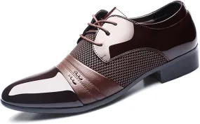 Men's Stitching Leather Lace-Up Dress Shoes Men Classic Patent Leather Shoes for Men Casual Formal Office Work Shoes