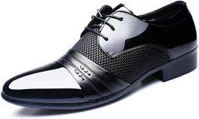 Men's Stitching Leather Lace-Up Dress Shoes Men Classic Patent Leather Shoes for Men Casual Formal Office Work Shoes