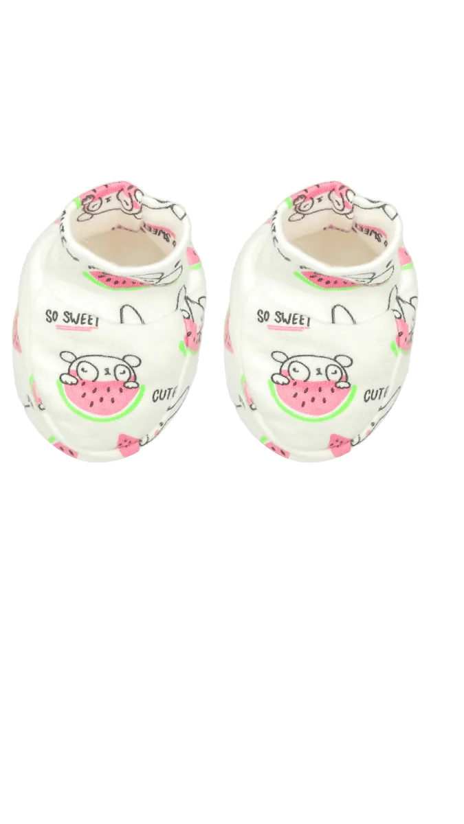 Mittens, Booties And Cap Set- Summer Melon