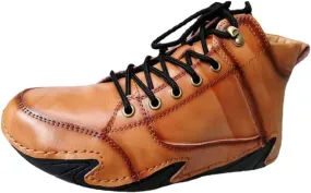 MSYINGL Mens Driving Loafers Shoes,Comfortable Leather Lace-Up Boat Shoes,Handmade Skate Shoes,Lightweight Walking Shoes