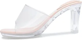 NBUUNBU Chunky Heels for Women Clear Platform Heels Sexy Block High Heels Sandals Square Toe Open Toe Transparent Strap Comfortable Dress Shoes Slip on Mules