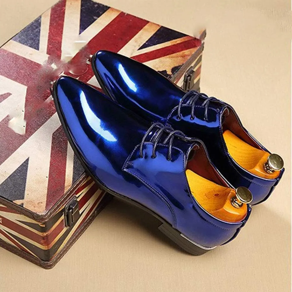 New Shoes Dress Oxford for Men Lace Up Patent Leather Derby Shoes PU Leather Block Heel Non Slip Rubber Sole Low Top Slip Resistant Prom