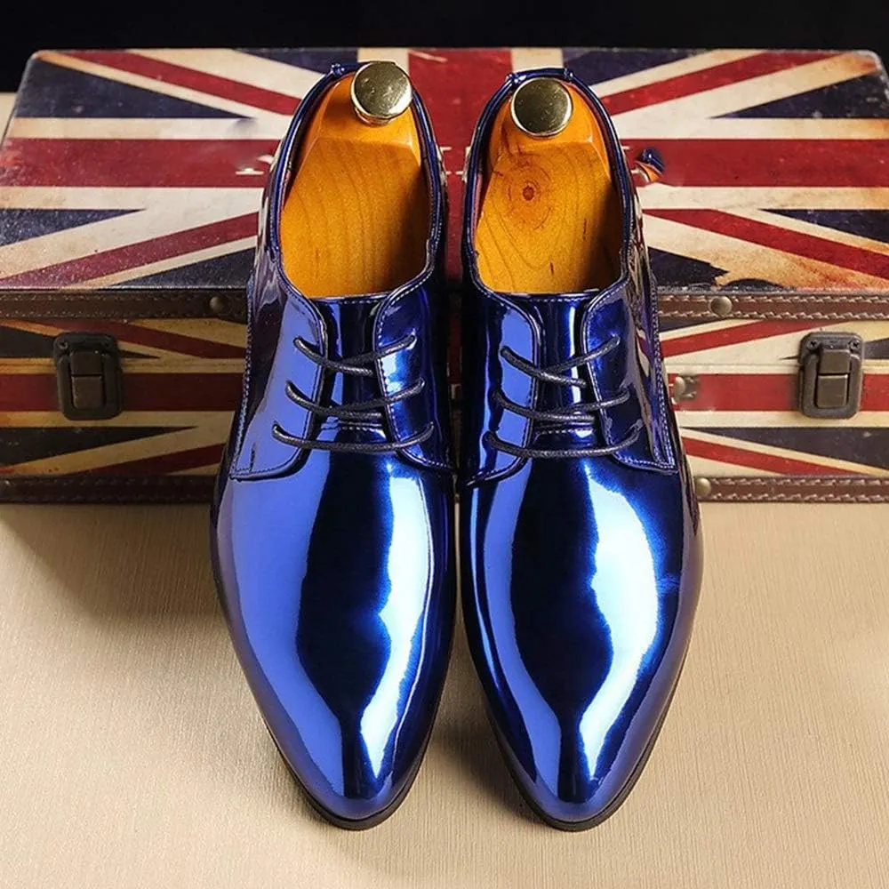 New Shoes Dress Oxford for Men Lace Up Patent Leather Derby Shoes PU Leather Block Heel Non Slip Rubber Sole Low Top Slip Resistant Prom