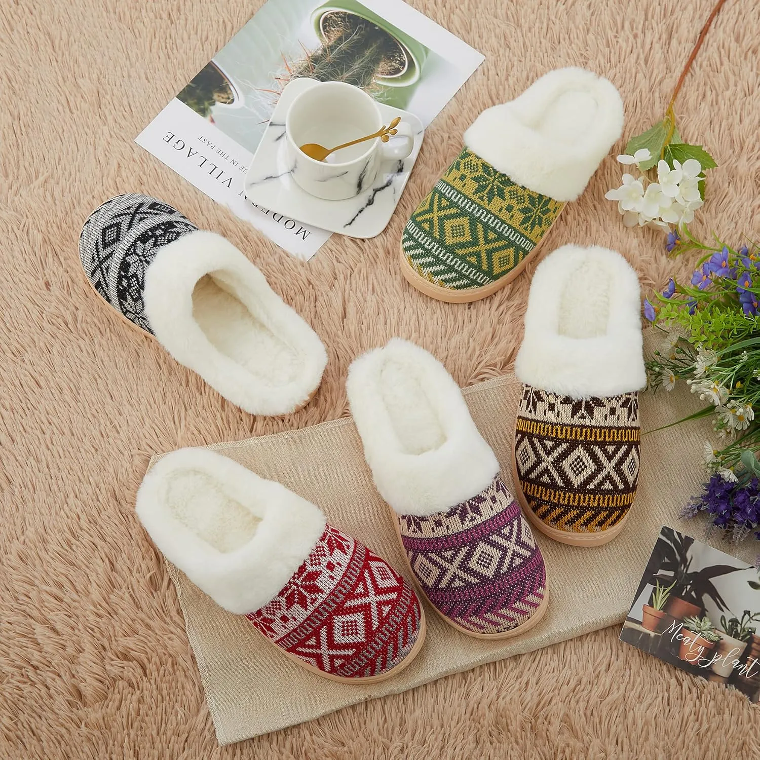 NineCiFun Women's Warm Fuzzy Cute Christmas Slippers - Memory Foam Insole, Bedroom & Gift