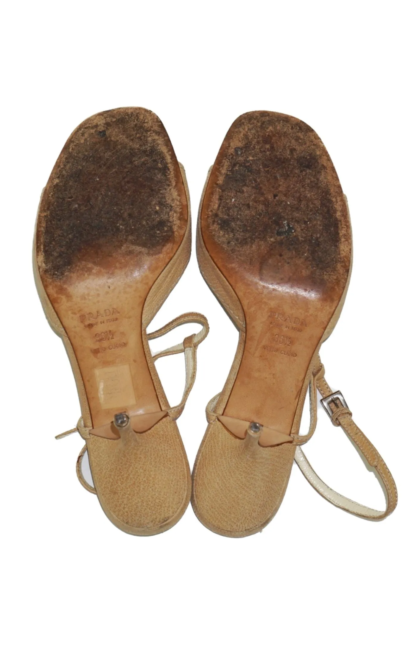 PRADA Beige Crochet Ankle Strap Heeled Sandals