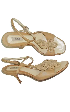 PRADA Beige Crochet Ankle Strap Heeled Sandals