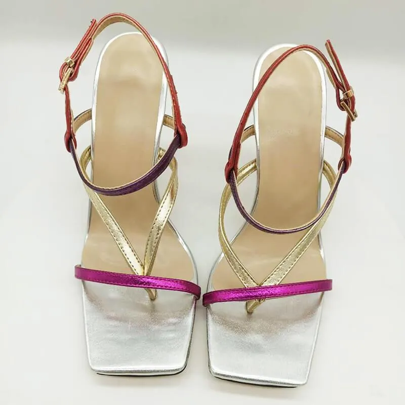 PU Multi Square Toe High Heel Sandals