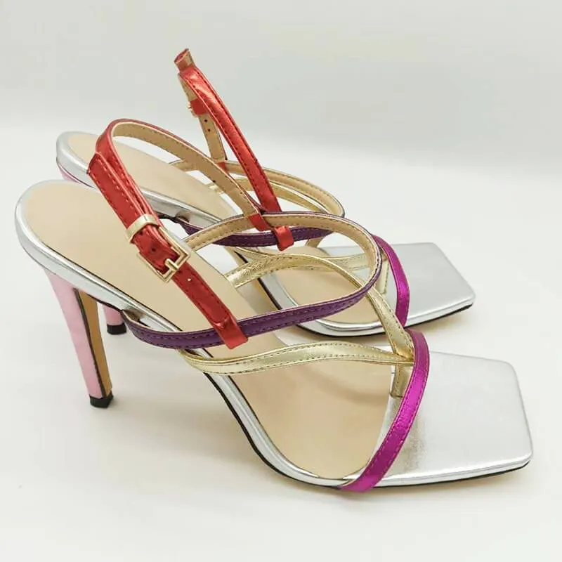 PU Multi Square Toe High Heel Sandals