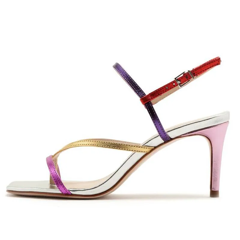 PU Multi Square Toe High Heel Sandals