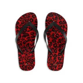 Red Leopard Flip Flops, Animal Print Unisex Flip-Flops Sandals For Men or Women - Made in USA