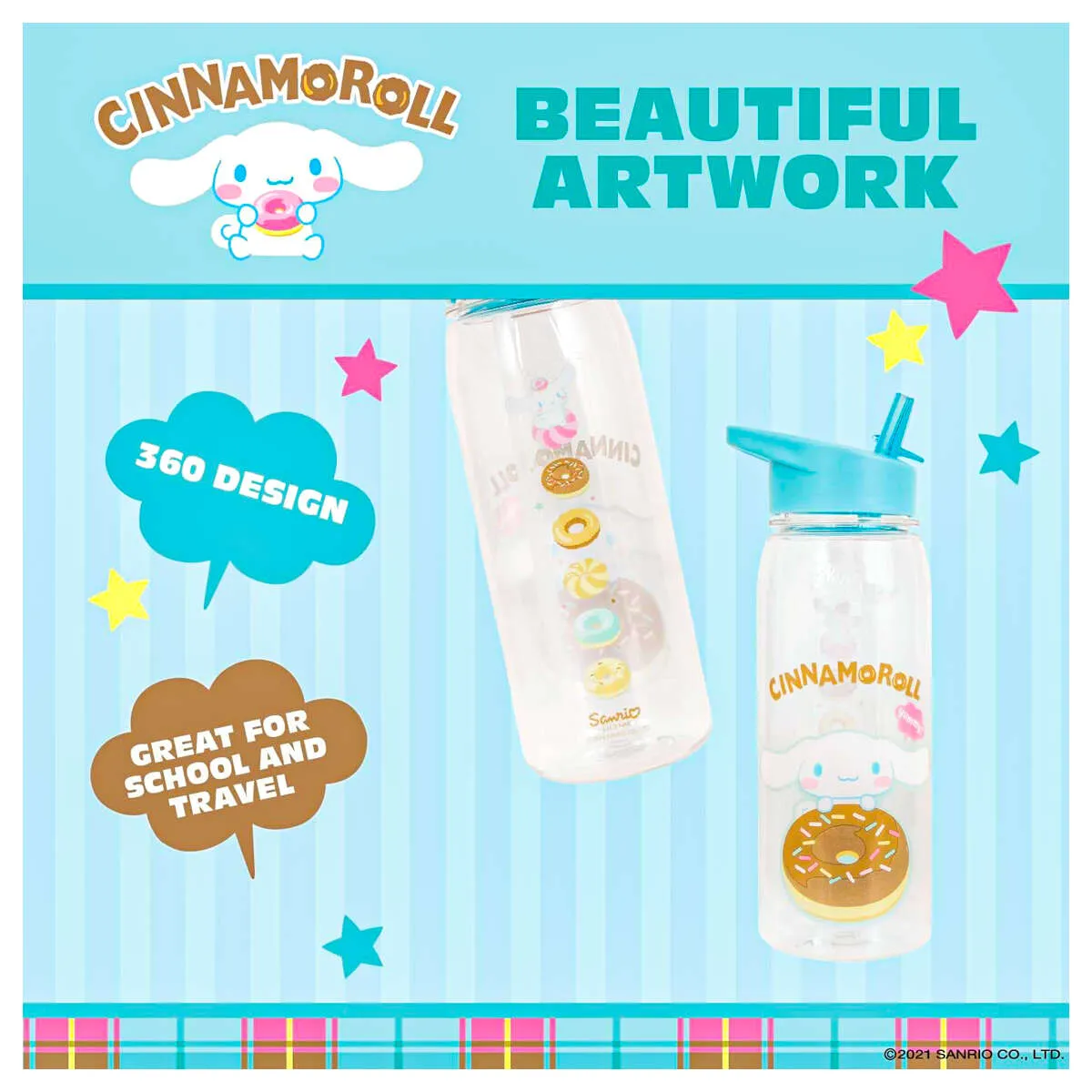 Sanrio Cinnamoroll Flip Top Water Bottle 650ml