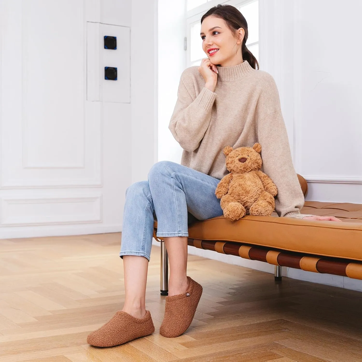 VeraCosy Women's Fuzzy Teddy Slippers Lightweight Memory Foam Indoor House Shoes