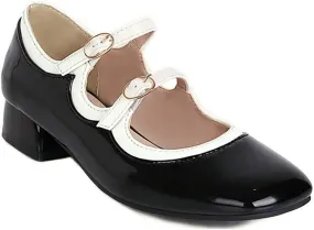 VOKLIN Women's Square Toe Mary Jane Oxford Shoes Patent Leather Buckle Strap Flat Low Heel Classic Dress Shoe