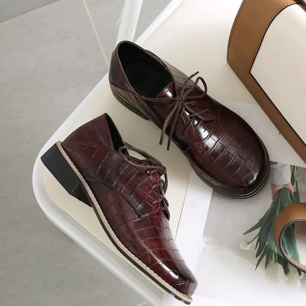 Women's Classic Lace Up Loafers Flats Round Toe Patent Leather Low Heel Work Office Dress Oxford Shoes