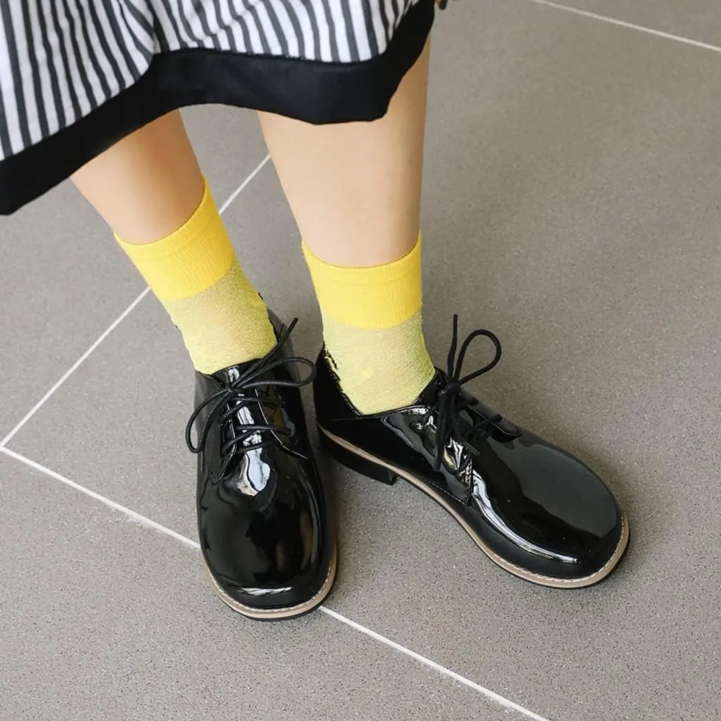 Women's Classic Lace Up Loafers Flats Round Toe Patent Leather Low Heel Work Office Dress Oxford Shoes