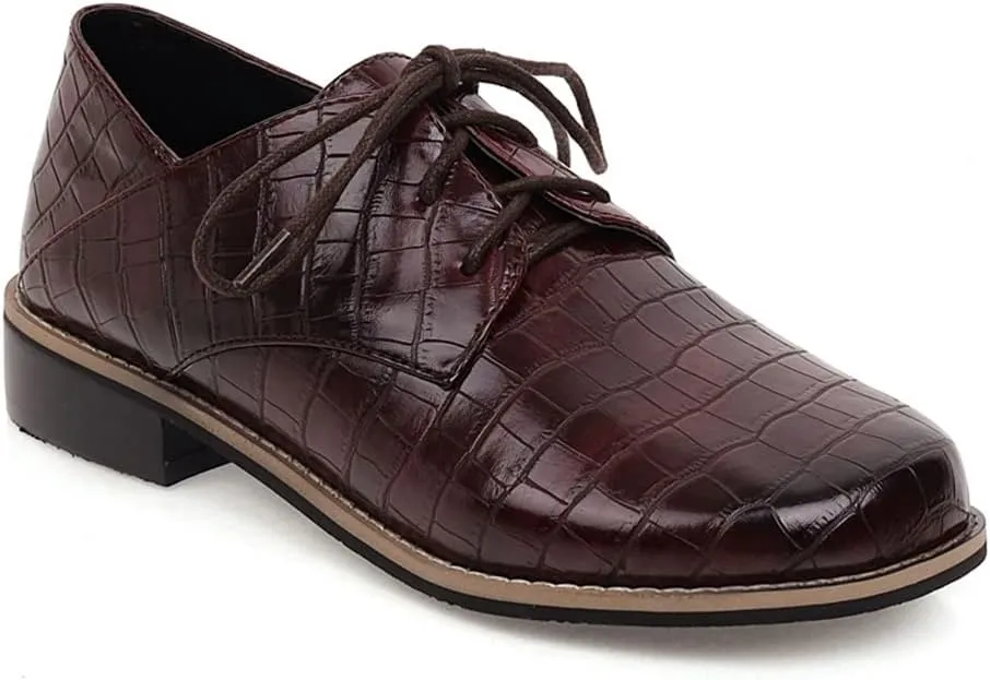 Women's Classic Lace Up Loafers Flats Round Toe Patent Leather Low Heel Work Office Dress Oxford Shoes