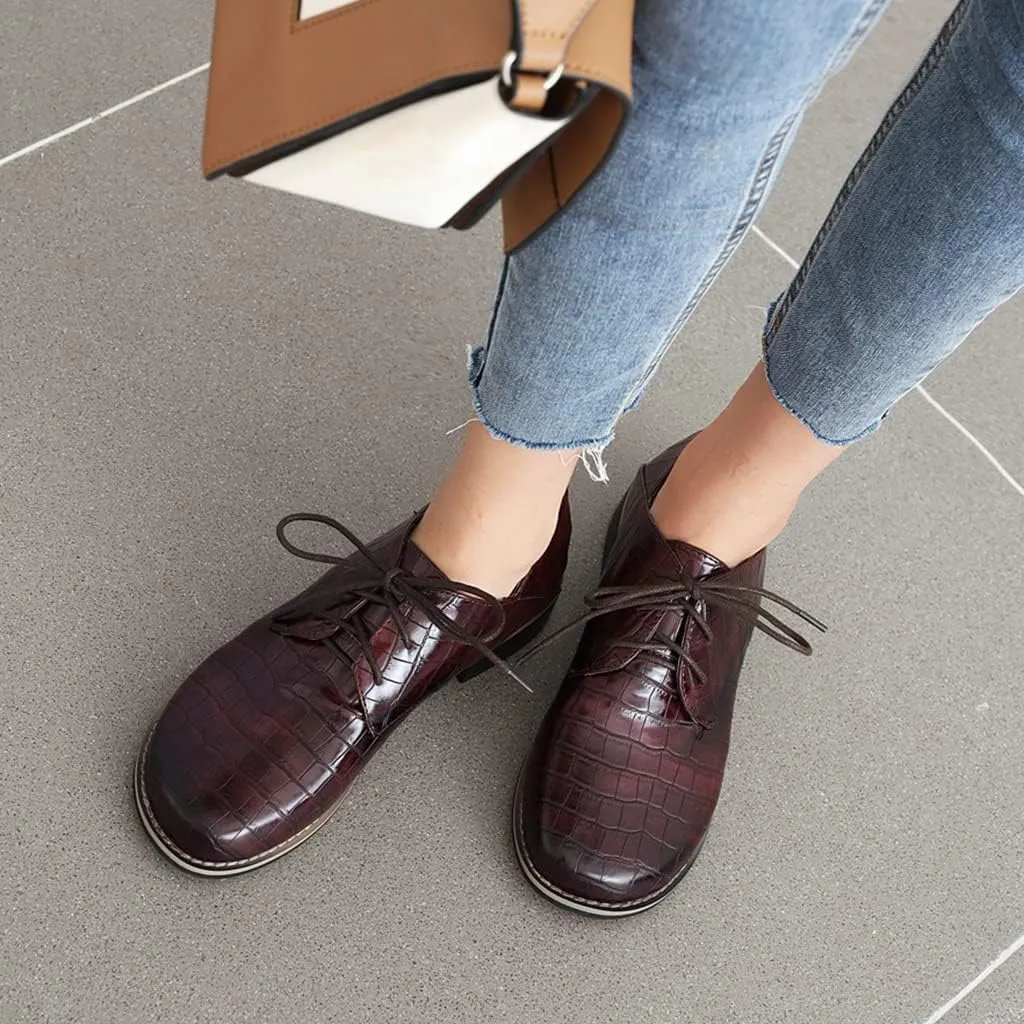 Women's Classic Lace Up Loafers Flats Round Toe Patent Leather Low Heel Work Office Dress Oxford Shoes