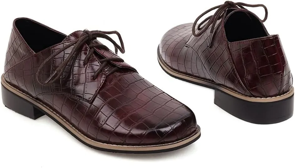 Women's Classic Lace Up Loafers Flats Round Toe Patent Leather Low Heel Work Office Dress Oxford Shoes