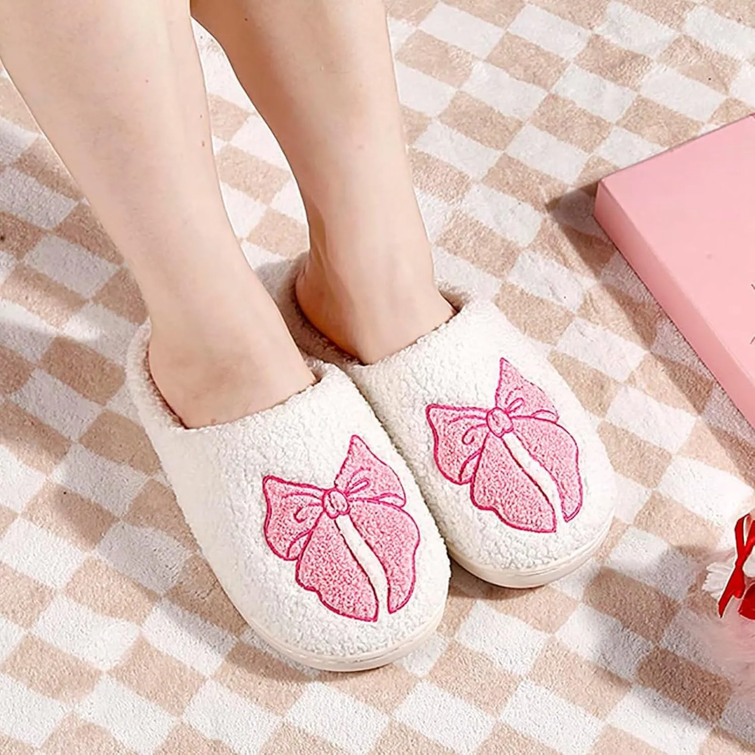 Women's Men's Cute Retro House Slippers Memory Foam Plush Fuzzy Indoor Shoes